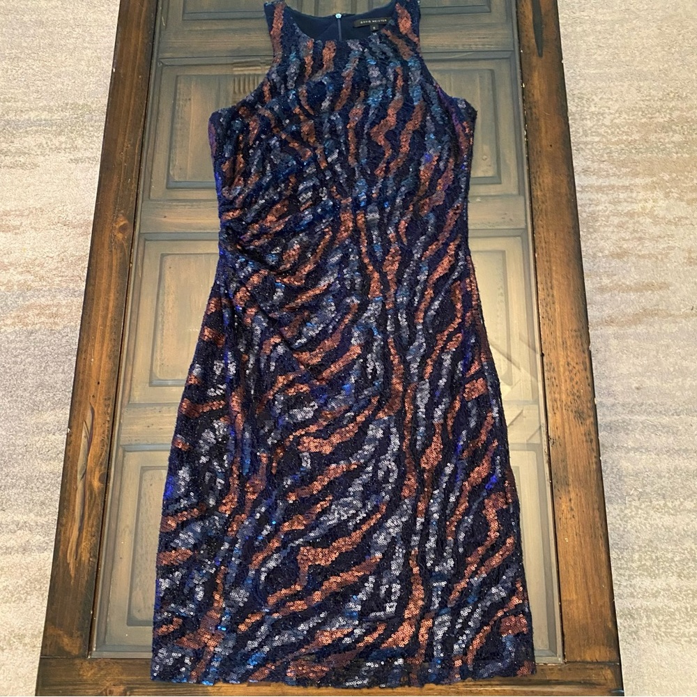 David Meister Black and Brown Sequined Dress - Picture 2 of 16